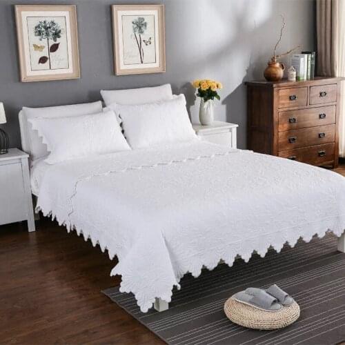 White Embroidery Quilts King size cotton Quilting Handmade LUXURY Bedspread waterwash quilts Bedcover 3pcs Bedding Sets
