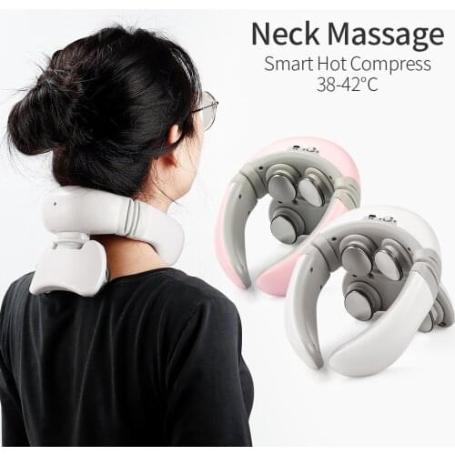 4 Heads Magnetic Pulse Vibration Neck Massager for Pain Relief Health Care Relaxing Deep Tissue Cervical Massage Remote Control