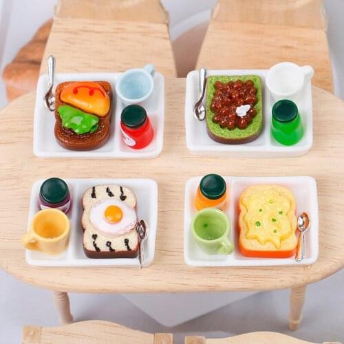 5Pcs/Set Dollhouse MIniature Toast Bread Jam Egg Drink Plate Cup Spoon For 1:12 Dollhouse Pretend Play Kitchen Accessories