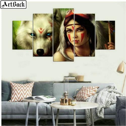 5 spell diamond painting wolf woman indians full square drill diamond mosaic 3d diamond embroidery sticker