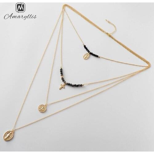 Amaiyllis Multilayer Cross Virgin Mary Pendant Metal Chain Choker Neckalce Christian Necklace Godness Catholic Choker Collar