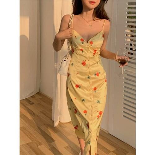 Satin Women Strap Midi Dress Women Floral Print Sexy Party Dresses 2021 Backless Summer Dresses Vestidos YOU290