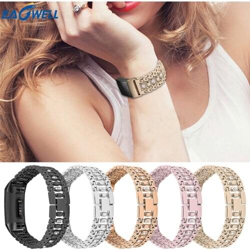 Stainless Stainless Diamond Rhinestone Wristband Watch Band for Fitbit Charge 3 Charge 4 Women Replacement Bracelet Watch Strap