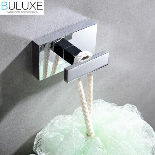 BULUXE Brass Bathroom Accessories Wall Hanger Chrome Finished Robe Hook Bath Acessorios de banheiro HP7755