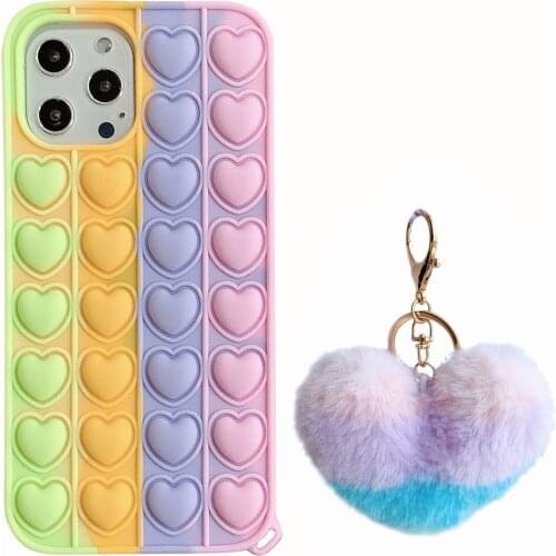Cute Rainbow Lovely Heart Case With Pendant For Samsung Galaxy A01 A10E A21 A30 A32 A50 A51 A71Cover Reliver Stress Bubble Cover