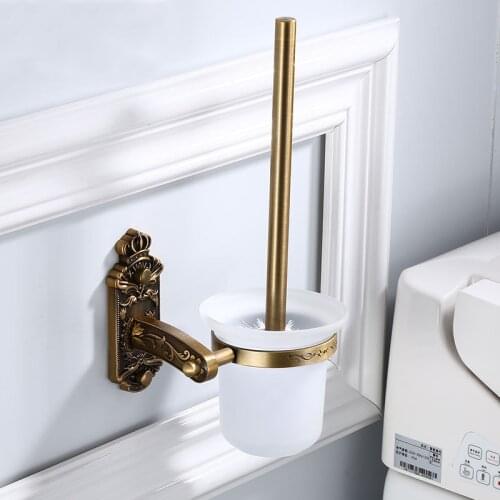 2 Styles Toilet Brush Holder with Glass Cup European Antique Brushed Wall Mounted WC Cleaning Set Bathroom Hardware Accessories
