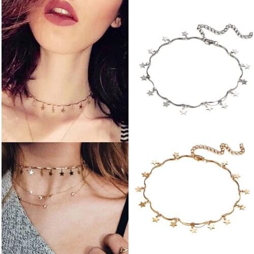 Dainty Gold Color Chain Tiny Star Choker Necklace for Women Bijou Necklaces Pendants Simple Boho Layering Chokers Chockers