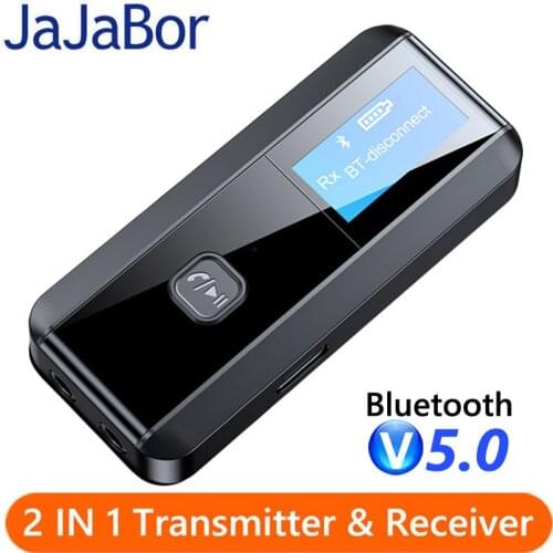 JaJaBor Bluetooth 5.0 Audio Transmitter Receiver Screen Display AUX Stereo Handsfree Carkit Wireless Adapter for Car Headphones
