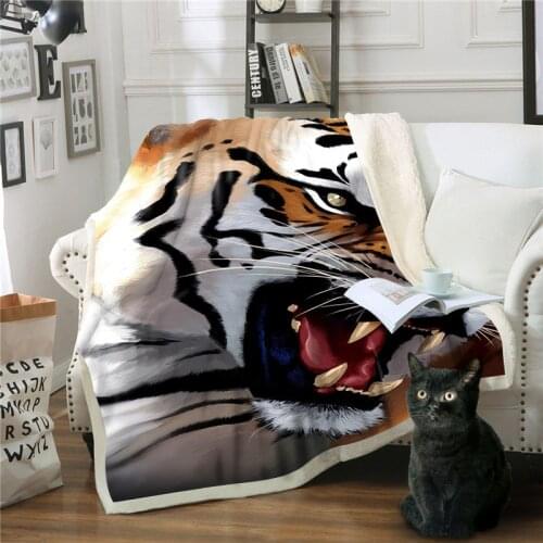 Bed Linen Drop Ship Winter Bedding Set Sherpa Wool Blanket 3D Ferocious Animal Tiger Soft Throw Mantas De Cama 100% Wool New