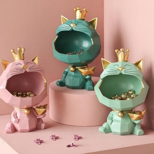 Ins North Cool Cat Figurines Big Mouth Cat Storage Box Statue Resin Animal Decorative Home Decor Accessories for Living Room