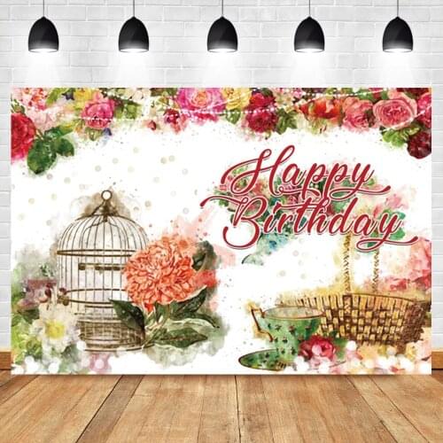 Laeacco Colorful Flower Wall Bird Cage Birthday Photo Photography Background Photographic Photography Backdrop For Photo Studio