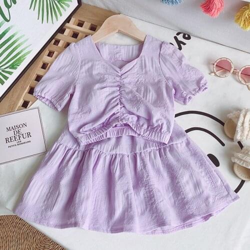 Summer Girls' Clothing Sets Korean Chiffon Short-sleeved T-shirt+High Waist Skirt 2PCS Baby Kids Clothes Suit Children Clothing