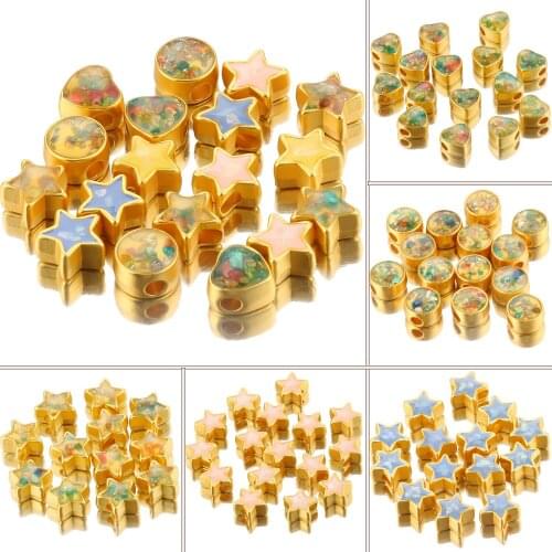 Matte Gold Large Hole Beads Star Heart Shape Flat Round Metal Beads fit 4mm Leather Cord Bracelet Bangle Necklace Jewelry Making