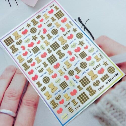 Fashion New Arrive Hot Selling 3D DIY Nail Stickers Back Adhesive Glue Eergy Bears Fingernail Decals Maicure Nail Art Hand Decor