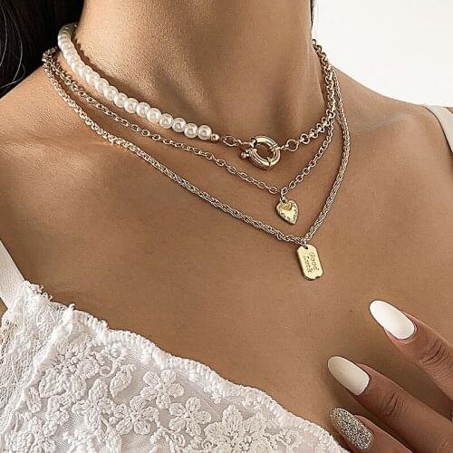 Fashion Multilayer Link Chains Clavicle Necklaces Women Vintage Geometric Heart Pendant Necklace Choker Colar Christmas Jewelry