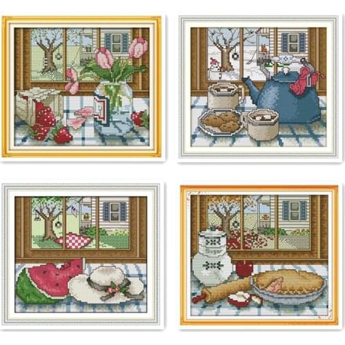 Beautiful scenery cross stitch kit, the scenery outside the window cross seams material package gift decoration paintings