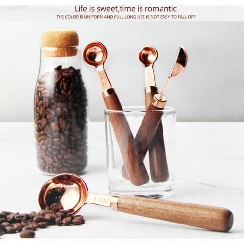 4Pcs Walnut Wooden Handle Stainless Steel Coffee Measuring Scoops Flour Spoons Kitchen Baking Measuring Spoon Set
