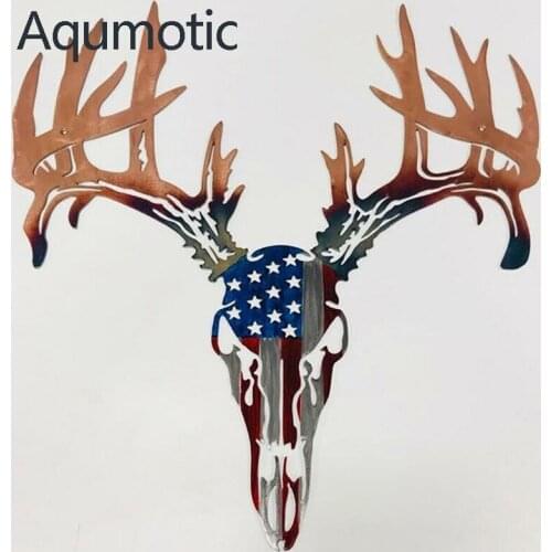 Aqumotic Star Elk Tree Iron Metal Sign Decoration Wall Sticker Hanging Decor Hollow Design Painting Deer Head for Inside Room