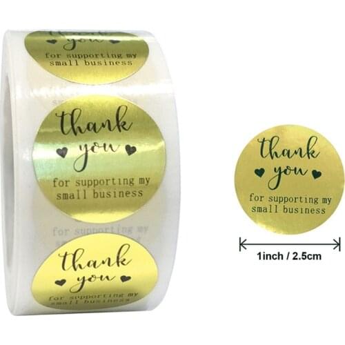 500Pcs/roll Thank You Stickers Thank You for Supporting My Small Business Stickers Round Gold Handmade Craft Sealing labels