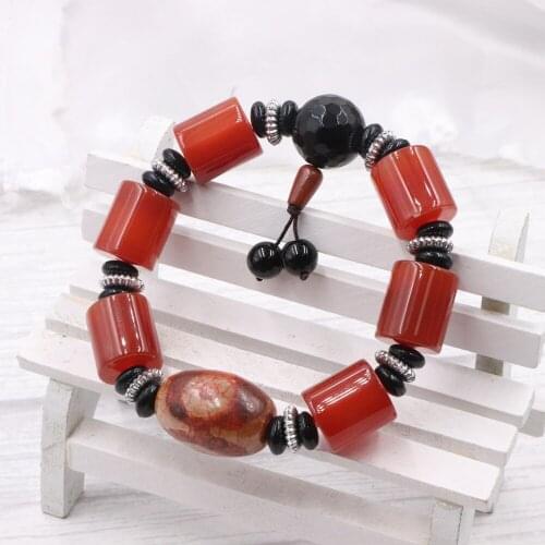 Natural Red Agates Stone Beads Bracelet Tibet Dzi Handmade Tassel Bracelets Wristband Jewelry Good Luck Healthy Gift 19cm B337