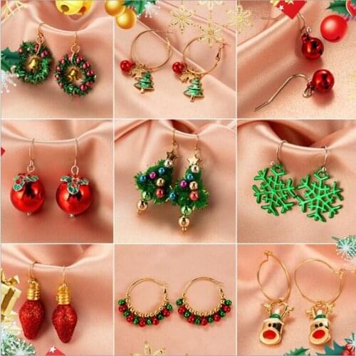 New Christmas Jewelry Christmas Tree Earrings For Women Snowman Elk Snowflake Ear Stud Celebration Holiday Accessories Best Gift