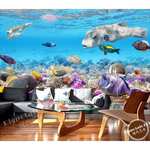 Custom 3D large murals,beautiful blue sea floor colorful coral landscape, living room sofa TV wall bedroom wall paper