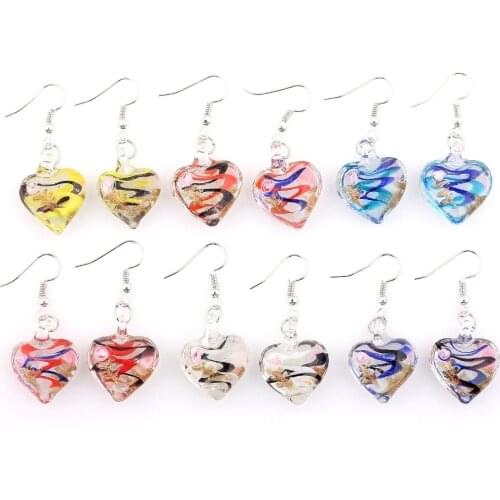 Wholesale Womens 2017 6pairs handmade Heart Murano Lampwork Glass Mix Color Womens Flower Glass Earrings Summer Vocation gift