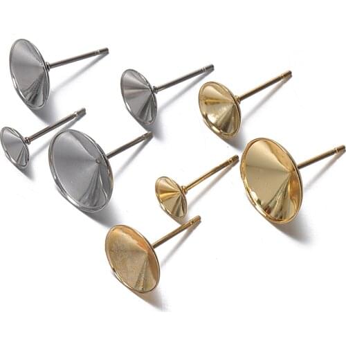20pcs 6/8/10/12mm Stainless Steel Earring Cabochon Base Cup Trays Fitting Crystal for DIY Ear Jewelry Findings Setting Supplier