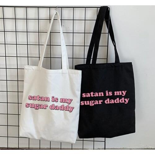 Daddy Letter Female Large Capacity Canvas Fun Punk Vintage Harajuku Fun Horror Demon Fashion Casual Shoulder Bag