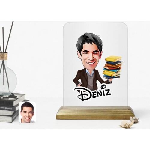 Personalized Men 'S Teacher Caricature Of Wooden Standing Frame Reliable Special Design Good Quality Surprise Dear Friend Gift office