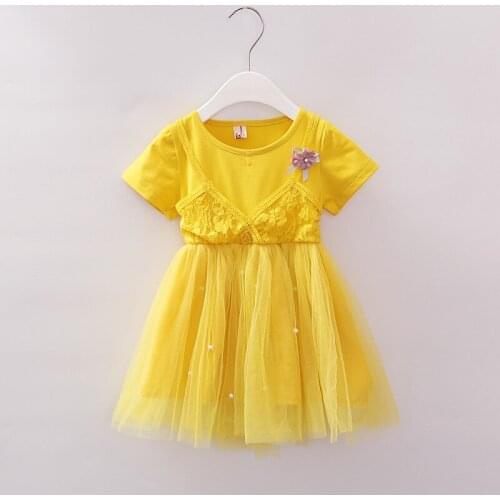 New Baby Girl Clothes Dress Casual Solid Lace Patch Korean Summer Cotton Cute Pretty Clothing Children Kids Baby Girl Dresses