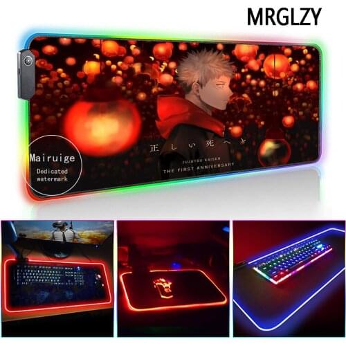 MRGLZY Hot Anime Mouse Pad LED Light RGB Gamer XXL Jujutsu Kaisen Yuji Large Desk Mat Rug Gaming Accessories for Laptop Keyboard