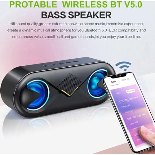 10W Portable Bluetooth 5.0 Wireless Speaker Household Mini Super Bass Bluetooth Speaker with LED Flashing Light Hands-free Calls