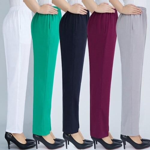 Casual Elastic High Waist 2021 Summer Thin Nine Pants Women Plus Size 4XL Loose Elegant Office Female Straight Pants 4XL H1142