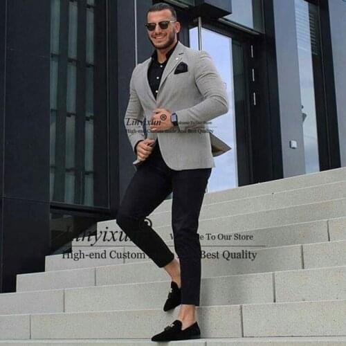 Casual Grey Men Suits Business Man Blazers Male Jacket Groom Wear Slim Fit Tuxedo Wedding Suits 2Piece Custom Made Costume Homme