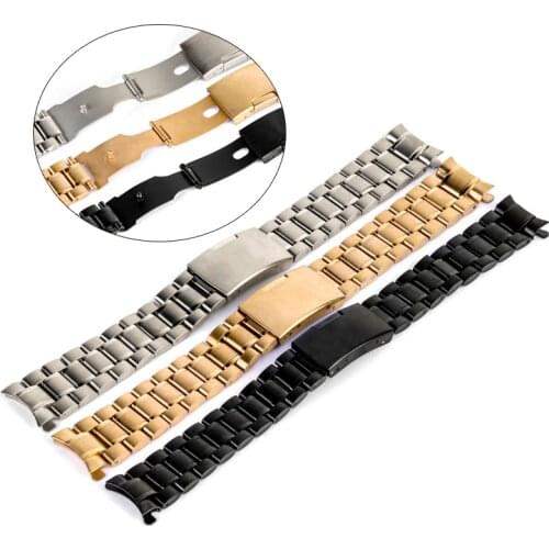 Men Watch Band Strap Stainless Stell Deployment Clasp Wrist Wristwatch Band 3 Colors Women Curved End Watchband 18/20/22/24mm