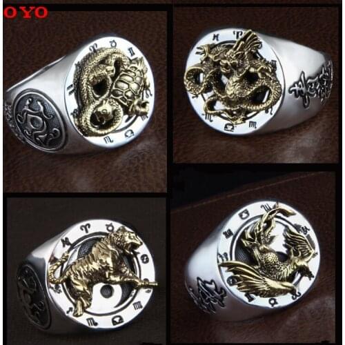 925 silver retro fashion mans personality retro four patron saint Thai silver index finger ring