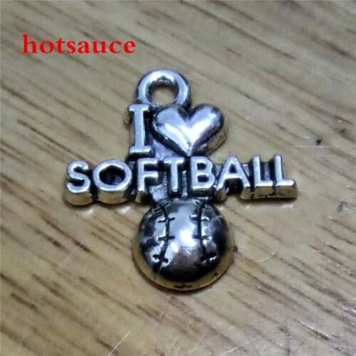 Silver plate I LOVE SOFTBALL charm jewelry fashion accessory