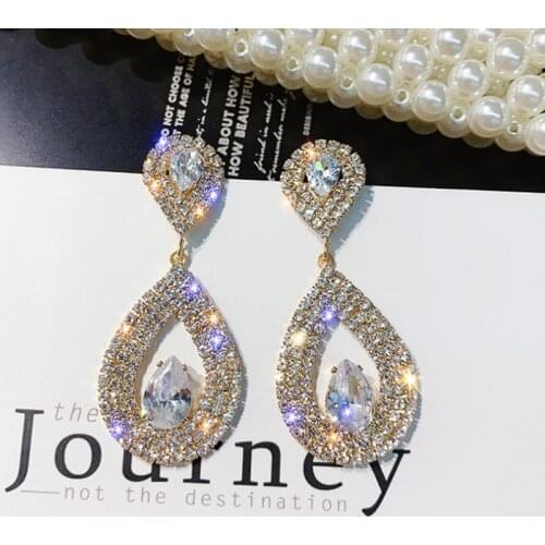 Water Drop Earrings for Women 2020 Statement Zircon Crystal Earrings Dangle Luxury Rhinestone Earring Gold Color Wedding JEWELRY