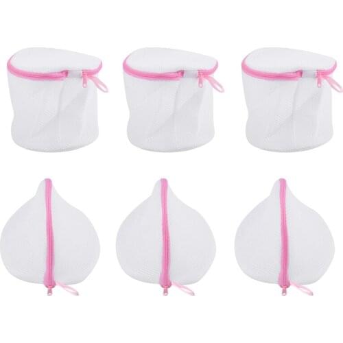 Mesh Laundry Bag 6 in 1 Set with Zips Handle Small Triangle-Shape x 3/Cylinder x 3 Laundry Net Fine Lingerie Wash Bags 6 Reusabl