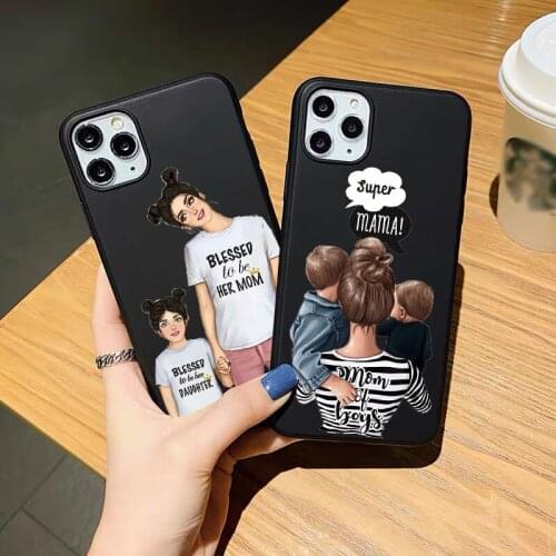Super Mom Love Baby TPU Soft Black Silicone Phone Case for iPhone 12mini 12Pro Max Back Cover for iPhone11 ProMax 7 8 6S PLUS 5S