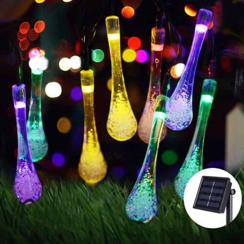 New Solar Powered Energy Raindrop Water Drop Led String Light 20leds 50leds Outdoor Garden Christmas Lights Wedding Fairy Lamp