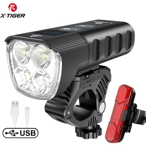 X-Tiger Bicycle Light USB Rechargeable Two-color Lamp Beads Cycling Headlight Aluminum Ultralight Rainproof MTB Bike Front Light