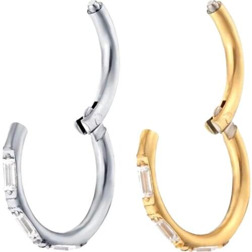 1PS G23 Titianium Square zircon stone superior quality hight Segment Rings Open Small Septum Nose Ear piercing jewelry