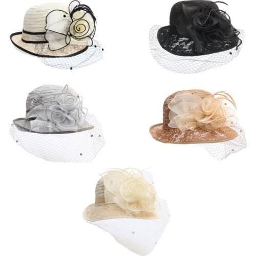 Women Retro Church Derby Lace Cloche Hat Mesh Veil Floral Wedding Fascinator Cap F3MF