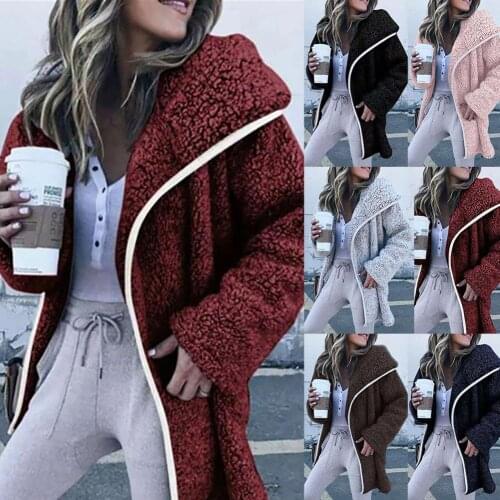 2020 New Arrival Women Autumn Winter Solid Color Long Sleeve Faux Fleece Loose Ladies Warm Jacket Coat 6 Colors All-match Coat