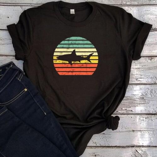 70s Retro Shark Shirt Vintage Seventies Womens Shirts Shark Gift Streetwear Womens Tops Cartoon O-Neck Casual Tee Gothic