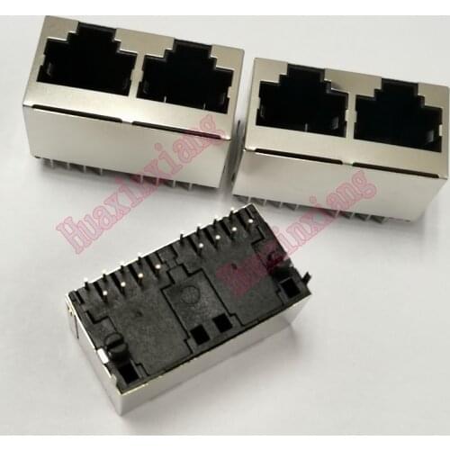 10PCS/Lot 1*2 Two Ports RJ45 8P8C Femlae Jack/Socket Connector 180 degree vertical Steel Shielding Network Modular