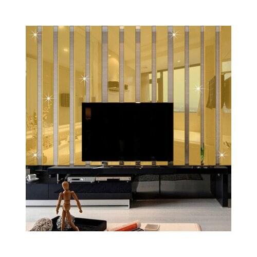 JM044 10 pcs a set 5cm*10cm Striped Smooth Mirror Sticker Background Wall Modern Home Decoration
