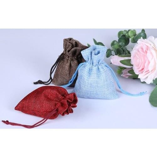 10Pcs Packing Natural Linen Cotton Pouches Sachet Pouches Drawstring Natural Burlap Bag Jute Gift Bags Santa Festival Gift Bag